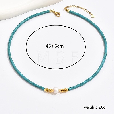Synthetic Turquoise Column & Natural Pearl Beaded Necklace DK7962-1-1