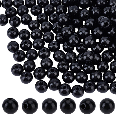 150Pcs Spray Painted Round Natural Schima Wood Beads WOOD-PA0001-69B-1
