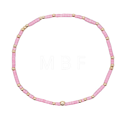 Minimalist Glass Seed Beads & Brass Beads Stretch Bracelets for Women BC0195-6-1