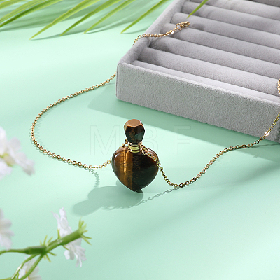 1Pc Natural Gemstone Heart Perfume Bottle Pendant Necklaces NJEW-PH0001-61B-1