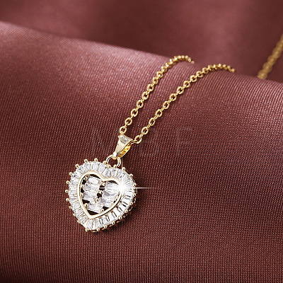 Valentine's Day Brass Pave Clear Cubic Zirconia Love Heart Pendant Necklaces for Women WG1BC9D-01-1