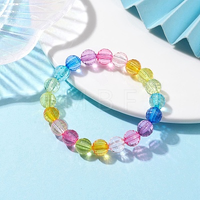 7.5mm Faceted Round Transparent Acrylic Beaded Stretch Bracelets BJEW-JB10249-02-1