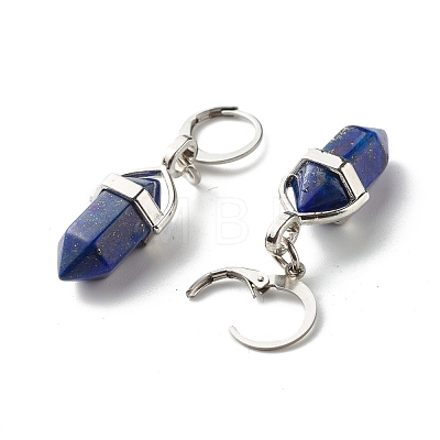 Bullet Natural Lapis Lazuli Pendant Hoop Earrings for Girl Women EJEW-JE04636-02-1