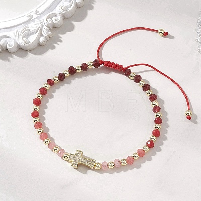 Dyed Natural Malaysia Jade Rondelle Beaded Braided Bead Bracelets BJEW-JB13395-1