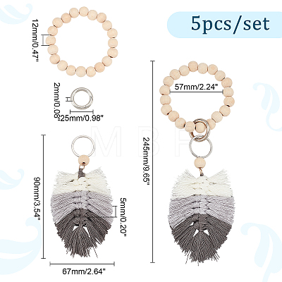 5Pcs Natural Wood Beads Stretch Bracelets Keychains KEYC-PH01429-1