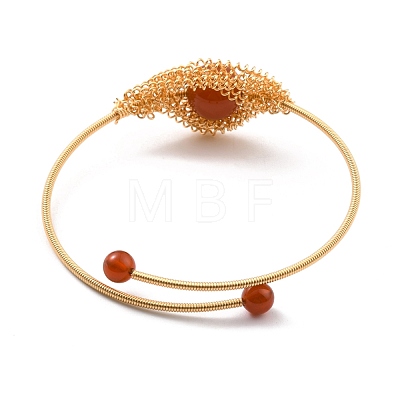 Rhombus with Natural Red Agate Cuff Bangle BJEW-A122-01-1