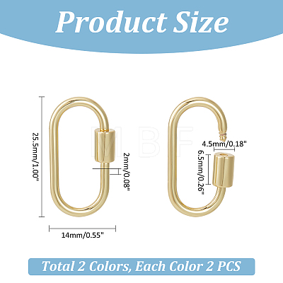 Unicraftale 4Pcs 2 Colors Brass Screw Carabiner Lock Charms KK-UN0002-03-1