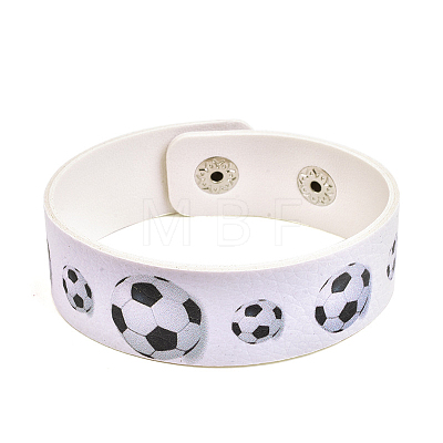 Football Pattern Leather Wide Cord Bracelet with Snap Button for Men Women GUQI-PW0001-097C-1