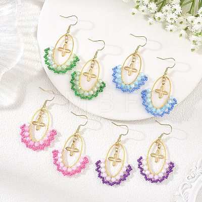 Oval Brass & 304 Stainless Steel Dangle Earrings EJEW-MZ00799-1