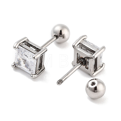 Square 316 Surgical Stainless Steel Pave Cubic Zirconia Ear False Plugs for Women Men EJEW-Z050-34B-01P-1