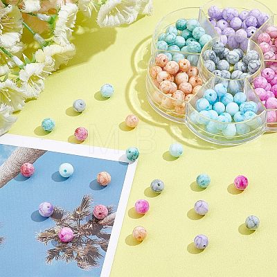 SUPERFINDINGS 175Pcs 7 Colors Opaque Baking Painted Crackle Glass Beads EGLA-FH0001-15-1