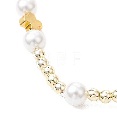 Round & Cross Shell Pearl & Non-magnetic Synthetic Hematite Beads Stretch Bracelets for Women BJEW-JB13100-1