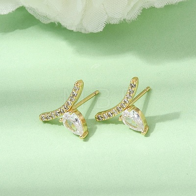 Brass Micro Pave Cubic Zirconia Stud Earrings EJEW-G471-14G-01-1