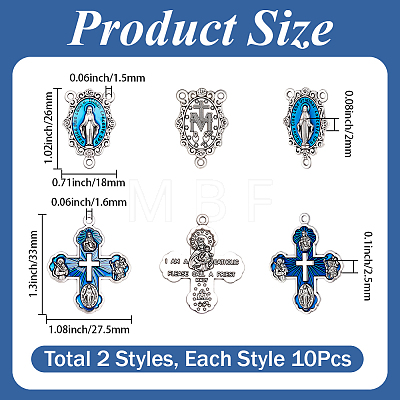 10Pcs Religion Alloy Enamel Blue Oval with Virgin Chandelier Component Links FIND-SC0024-36-1