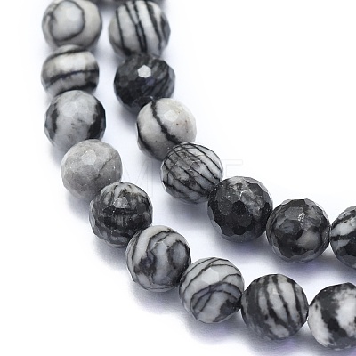 Natural Black Silk Stone/Netstone Beads Strands G-K310-A09-6mm-1
