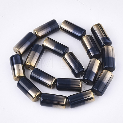 Half Electroplate Opaque Glass Beads Strands X-EGLA-S177-02D-1
