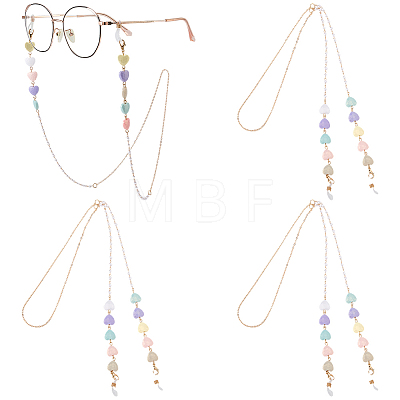 3Pcs Iron & Resin Heart Eyeglasses Chains AJEW-CN0007-83-1