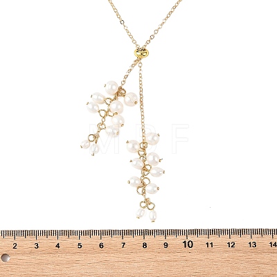 Natural Cultured Freshwater Pearl Rice Beads Tassel Brass Cable Chain Lariat Necklaces for Women NJEW-TA00264-1