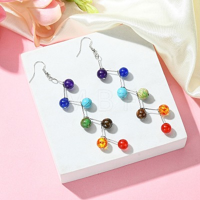 Natural & Synthetic Mixed Gemstone Round Beads Dangle Earrings EJEW-JE05377-1
