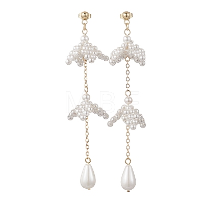 Valentine's Day 304 Stainless Steel & Shell Pearl Dangle Stud Earrings EJEW-TA00808-1