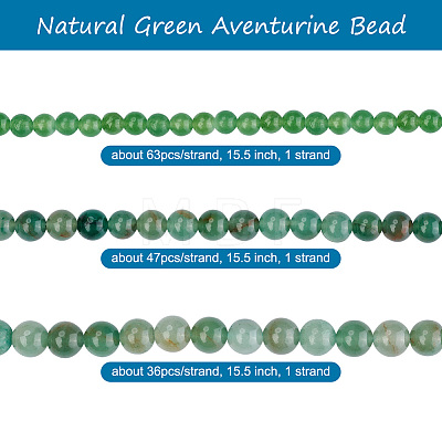 Yilisi 3 Strands 3 Style Natural Green Aventurine Beads Strands G-YS0001-07-1