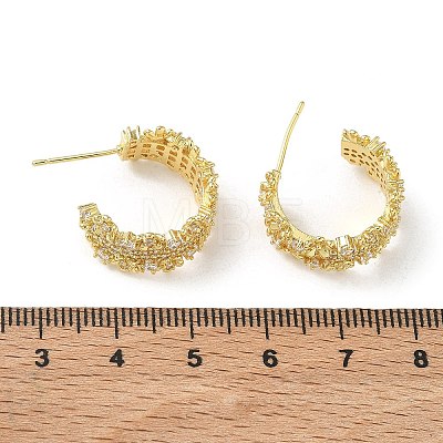 C-Shaped Brass & Clear Cubic Zirconia Stud Earrings KK-CBA36A2-02G-1