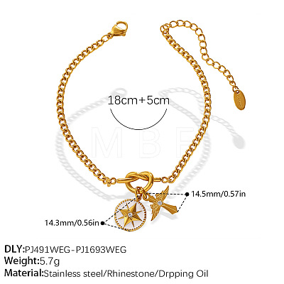 304 Stainless Steel Crystal Rhinestone Enamel Knot Charm Bracelets for Women WGFD32A-02-1