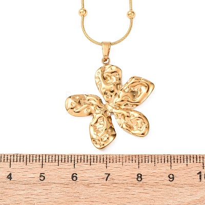 304 Stainless Steel Textured Flower Pendant Necklaces for Women NJEW-C117-01A-G-1