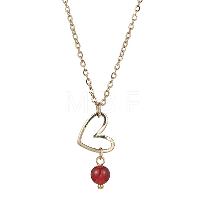 Natural Mixed Gemstone & Heart Pendant Necklaces with Golden Brass Cable Chains NJEW-JN04618-1