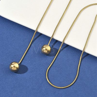 Ion Plating(IP) 304 Stainless Steel Round Snake Chain Lariat Necklaces with 201 Stainless Steel Round Beads NJEW-D269-02G-1