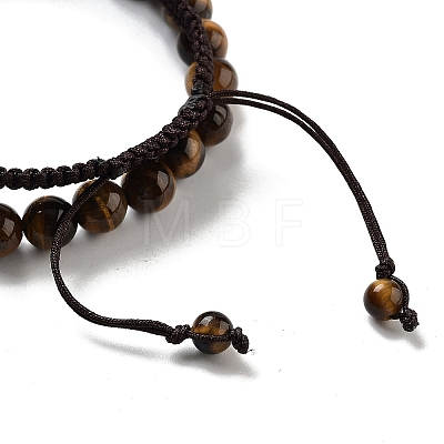 Natural Tiger Eye Round Beaded Stretch Bracelets & Braided Bead Bracelets BJEW-K251-04C-1