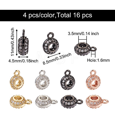Yilisi 16Pcs 4 Colors Brass Micro Pave Clear Cubic Zirconia Charms FIND-YS0001-03-1