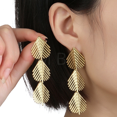 201 Stainless Steel Leaf Dangle Stud Earrings EJEW-D084-09G-1