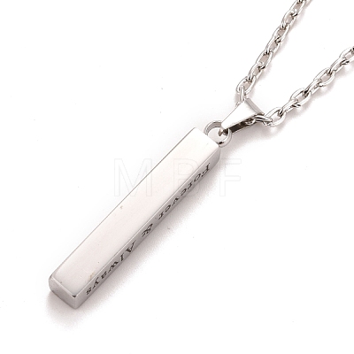 Rectangle with Word I Love You 304 Stainless Steel Pendant Necklace with Alloy Cable Chain for Women NJEW-M192-01P-1