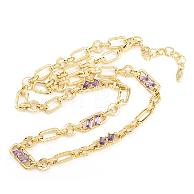 7MM Brass Pave Cubic Zirconia Figaro Chain Necklaces NJEW-D324-05G-02-1