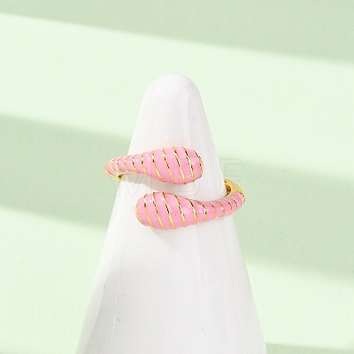 Brass Enamel Cuff Open Rings for Women RJEW-A098-01G-1