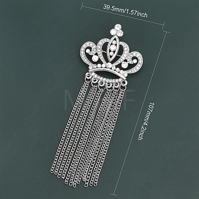 4Pcs Crystal Rhinestone Crown with Chain Tassel Lapel Pin JEWB-CA0001-32P-1