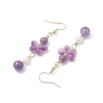 Natural Amethyst Butterfly Dangle Earrings EJEW-JE06317-03-1
