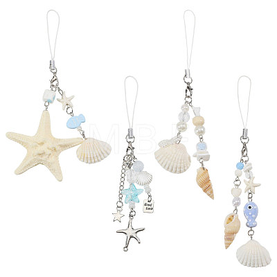 4Pcs 4 Colors Ocean Theme Iron & Resin Decoration Phone Charms Straps MOBA-CO0001-02-1