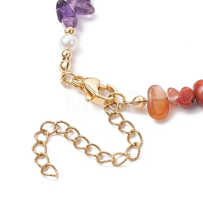 Chakra Natural Rose Quartz & Amethyst & Apatite & Aquamarine & Green Aventurine & Tiger Eye & Carnelian Chip Beaded Bracelets for Women BJEW-JB11740-01-1