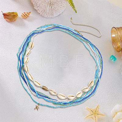 6Pcs 6 Styles Bohemian Natural Shell and Plastic Beaded Waist Chains Sets AJEW-CP0011-36-1
