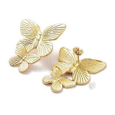 304 Stainless Steel Butterfly Stud Earrings EJEW-Z032-01G-1