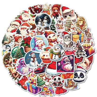 50Pcs Christmas Theme Animal Paper Stickers DIY-P085-03-1