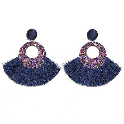 Bohemian Style Acrylic & Polyester Fan Tassel Stud Earrings FS-WGB5BEF-11-1