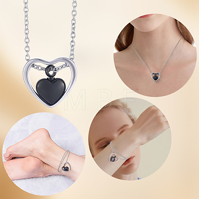 1Pc 304 Stainless Steel Heart Pendant Urn Ashes Necklaces NJEW-CN0001-19EBP-1