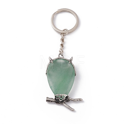 Owl Natural Green Aventurine Pendant Keychain KEYC-G056-01AS-03-1