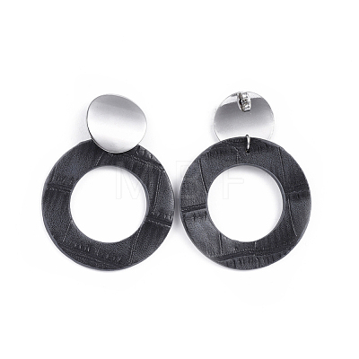 PU Leather Dangle Stud Earrings EJEW-JE03294-01-1