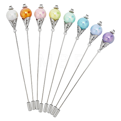 8Pcs Brass & Opaque Acrylic Round Beads Brooches JEWB-GO00004-1