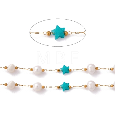 Natural Amazonite Star and Pearl Beaded Chains CHS-I018-01G-03-1