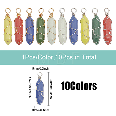 10Pcs 10 Colors Synthetic Luminous Stone Double Terminal Pointed Dyed Pendants G-CA0001-71-1